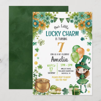 Green Little Leprechaun Girl St. Patricks Birthday Einladung