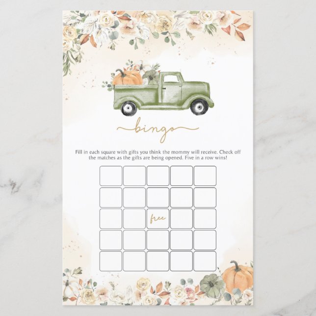 Green Little Pumpkin Baby Shower Bingo Game (Vorderseite)