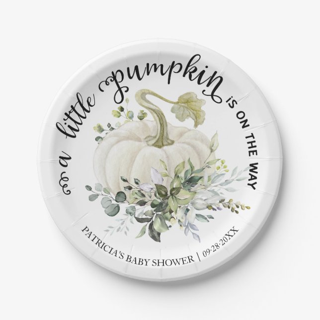 Green Little Pumpkin Fall Baby Shower Pappteller (Vorderseite)