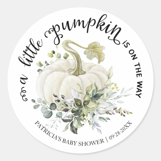 Green Little Pumpkin Fall Baby Shower Runder Aufkleber (Vorderseite)