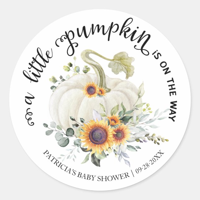 Green Little Pumpkin Fall Baby Shower Runder Aufkleber (Vorderseite)