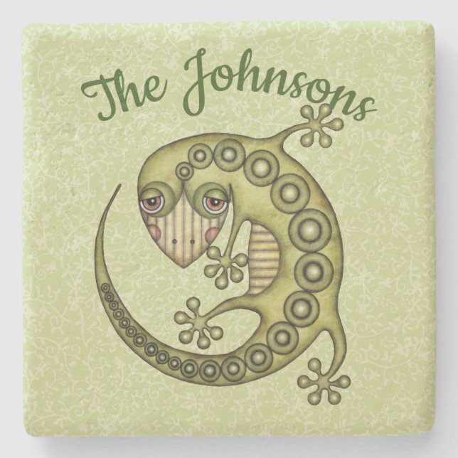 Green Lizard Steinuntersetzer (Vorderseite)