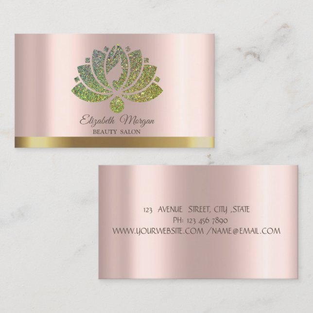 Green Lotus Blume Glitzer Rose Goldener Salon Visitenkarte (Vorne/Hinten)
