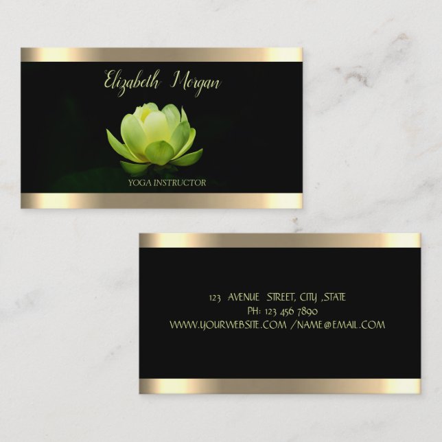 Green Lotus Blume Gold Streifen Yoga Visitenkarte (Vorne/Hinten)