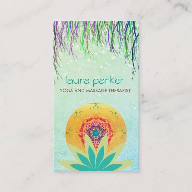 Green Lotus Blume Mandala Logo Yoga Heilung Visitenkarte (Vorderseite)