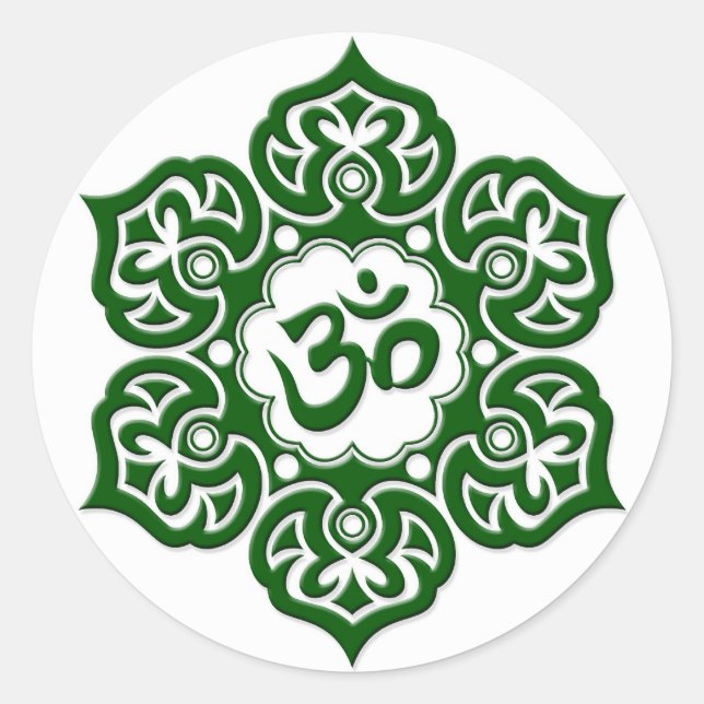 Green Lotus Blume Om Runder Aufkleber (Vorderseite)