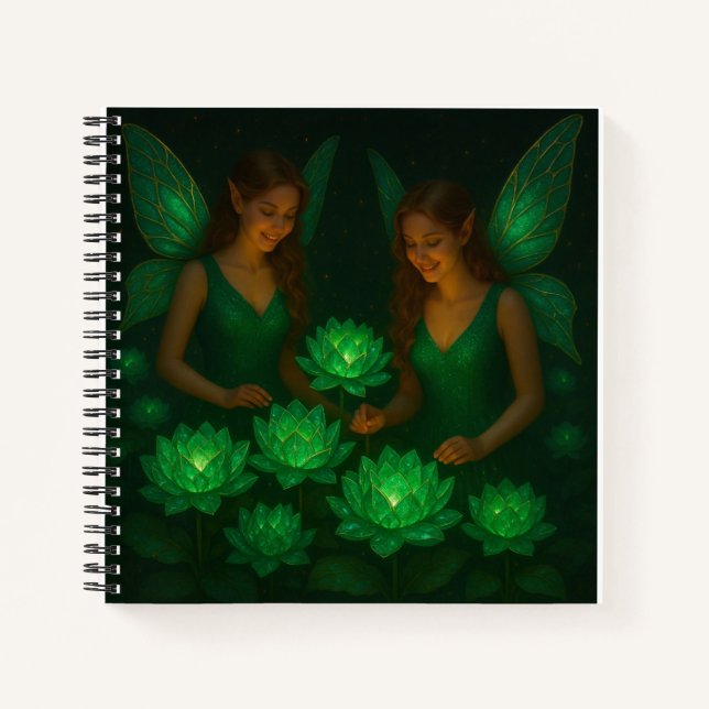 Green Lotus Fairies Hardcover Art Journal Notizbuch (Vorderseite)