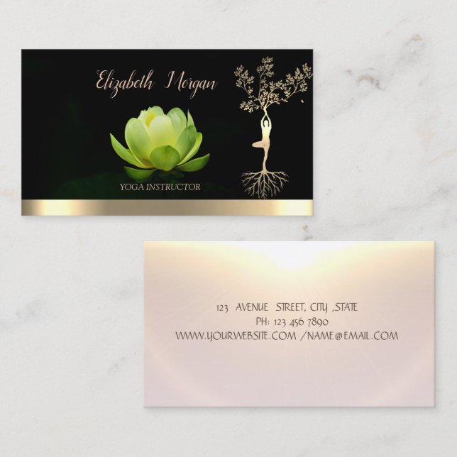Green Lotus Tree Women Silhouette Yoga Instructor Visitenkarte (Vorne/Hinten)