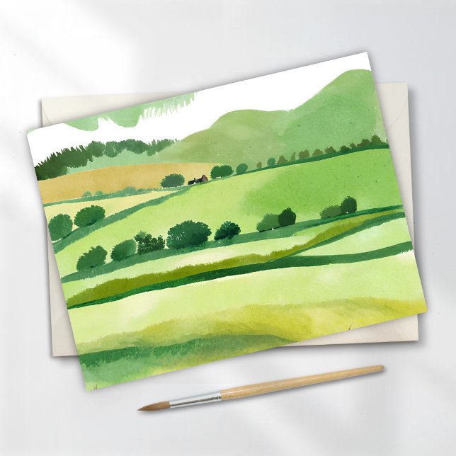 Green Lucious Hillside | Natur Wasserfarbe Postkarte (Von Creator hochgeladen)