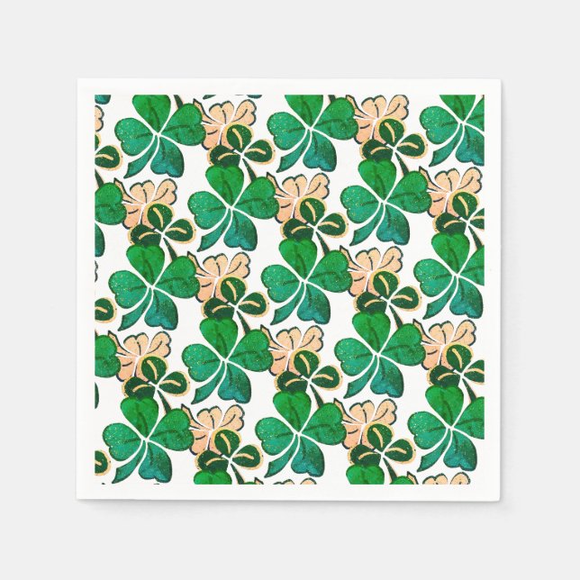 Green Lucky Clover Kleeblatt Muster Serviette (Vorderseite)