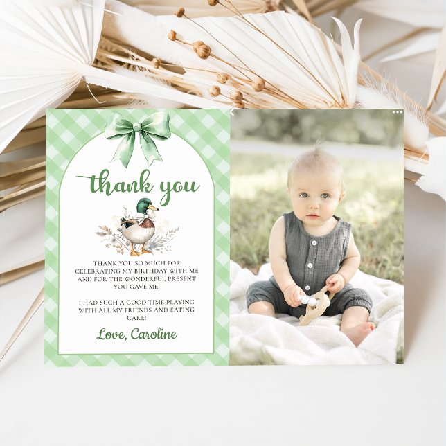 Green Lucky Duck Boy Birthday Photo Carte de remer (Créateur téléchargé)