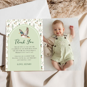 Green Lucky Duck Boy Birthday Photo Carte de remer
