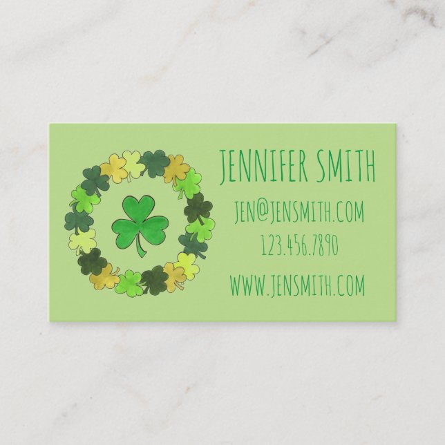 Green Lucky Irish Kleeblatt Clover Wreath St. Padd Visitenkarte (Vorderseite)