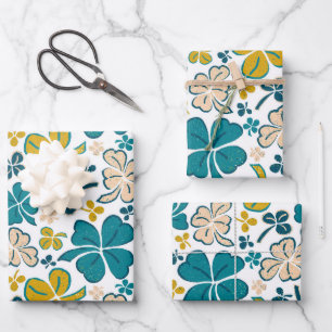 Green Lucky Kleeblatts Clover St Patrick`s Day Wra Geschenkpapier Set