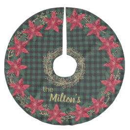 Green Lumberjack Kariert und Poinsettias Mit Monog Polyester Weihnachtsbaumdecke