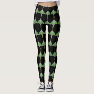 Green Luna Moth Abstrakt Pattern Leggings