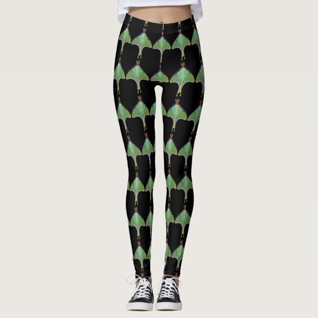 Green Luna Moth Abstrakt Pattern Leggings (Vorderseite)