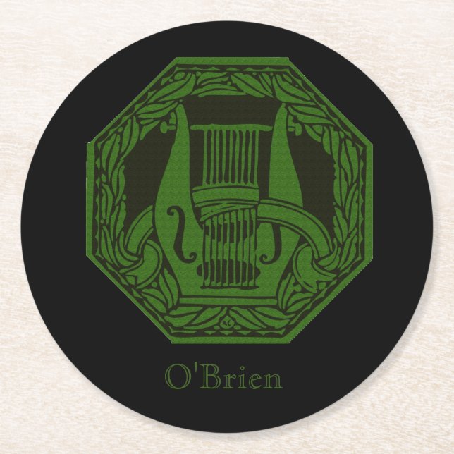 Green Lyre Abzeichen Runder Pappuntersetzer (Vorderseite)