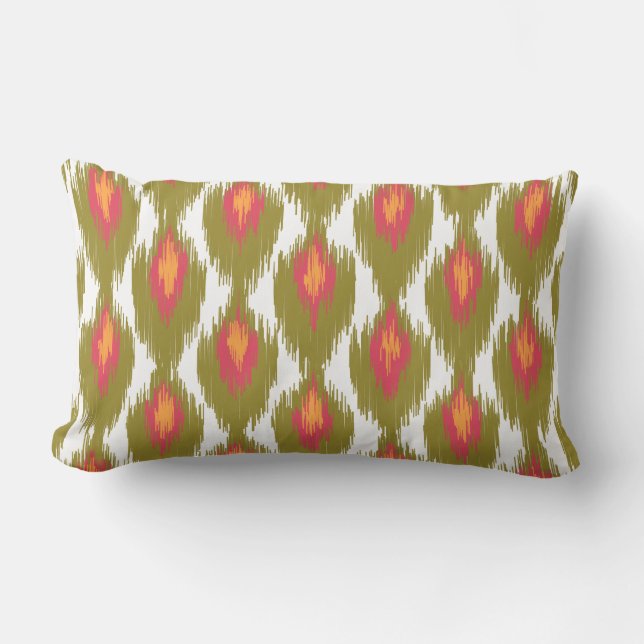 Green Magenta Abstrakt Tribal Ikat Diamond Muster Lendenkissen (Vorderseite)