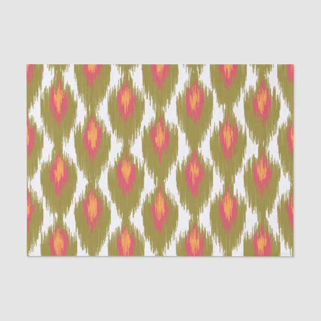 Green Magenta Abstrakt Tribal Ikat Diamond Muster Seidenpapier (Vorderseite)