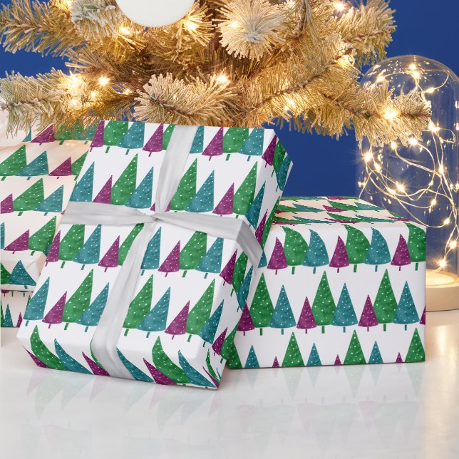 Green Magenta Aquamarine Wasserfarben Muster Geschenkpapier (Feiertage)