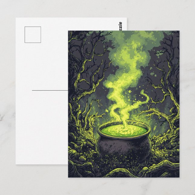 Green Magic Potion Cauldron Halloween Postkarte (Vorne/Hinten)