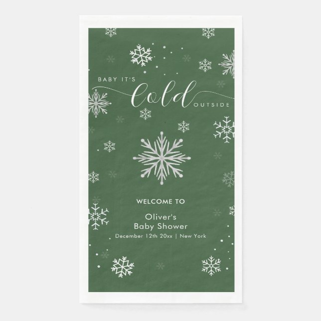 Green Magical Snowflake Baby Shower Welcome  Serviette (Vorderseite)