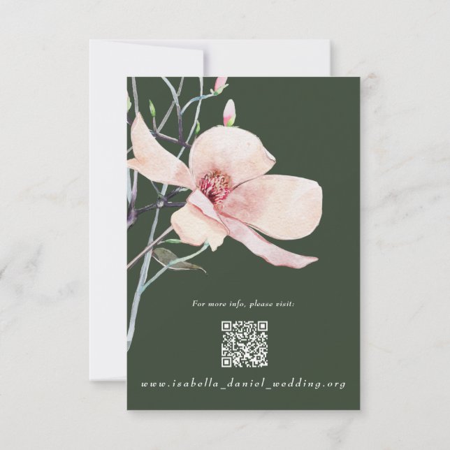 Green Magnolia Wedding Details Eintrittskarte Einladung (Rückseite)