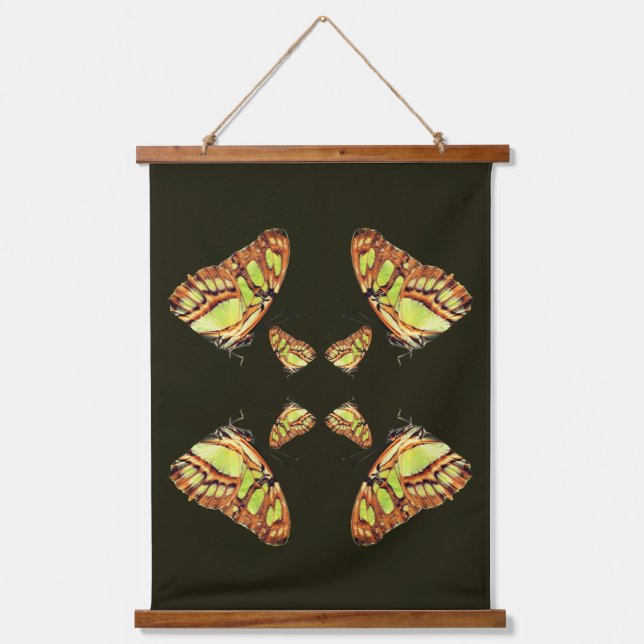 Green Malachite Butterfly Posen Abstrakt Wandteppich Mit Holzrahmen (Vorderseite)