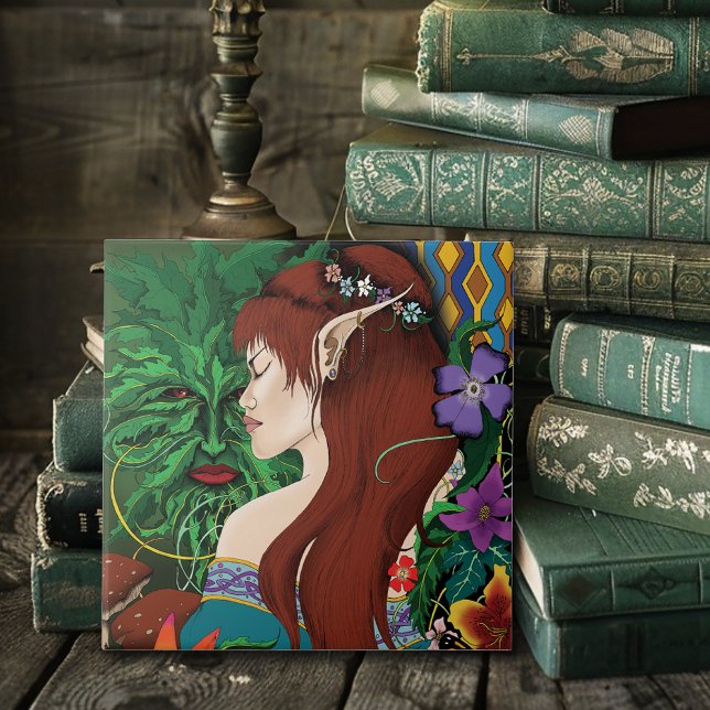 Green Man Elf Fantasy Floral Fliese (Von Creator hochgeladen)