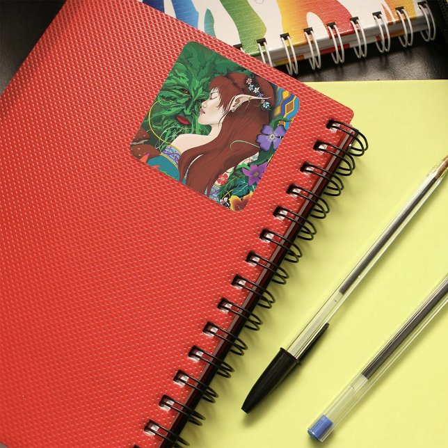 Green Man Elf Fantasy Floral Quadratischer Aufkleber (Von Creator hochgeladen)