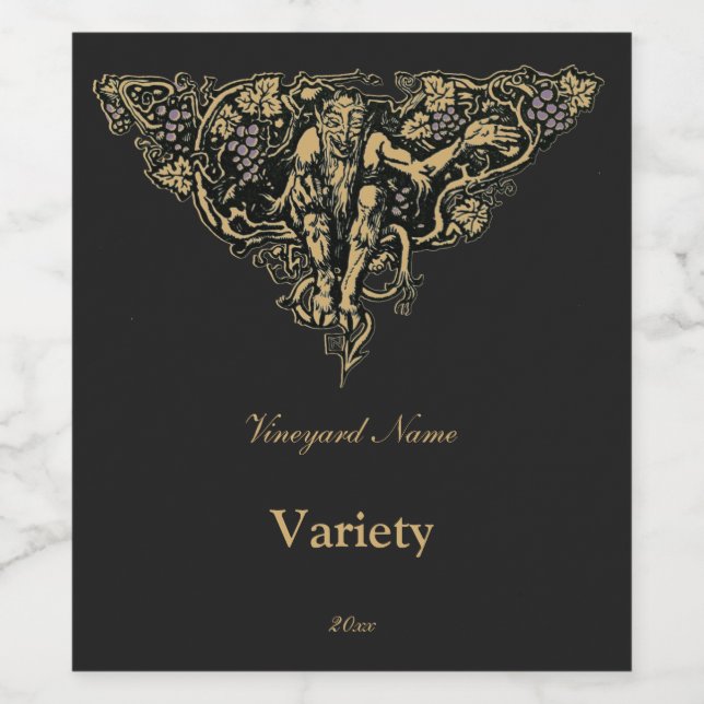 Green Man Goblin Faun Grapevine Antique Weinetikett (Einzelnes Label)