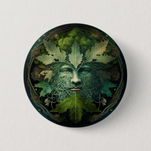 Green Man Mandala Fantasy Art Button