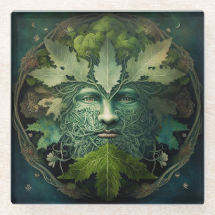 Green Man Mandala Fantasy Art Glasuntersetzer
