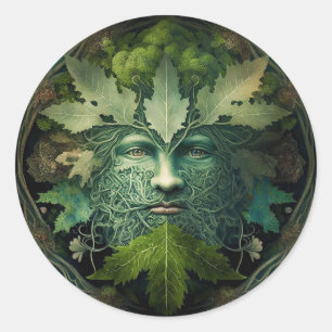Green Man Mandala Fantasy Art Runder Aufkleber