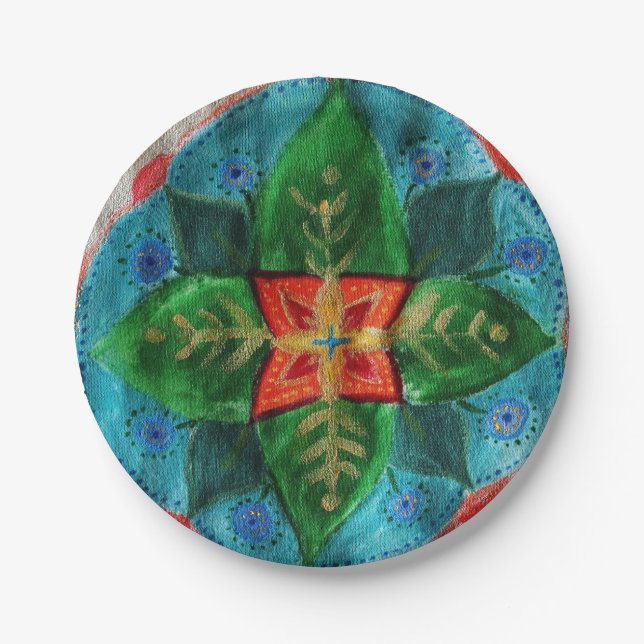 Green Mandala Blume Custom Paper Teller 7 in (Vorderseite)