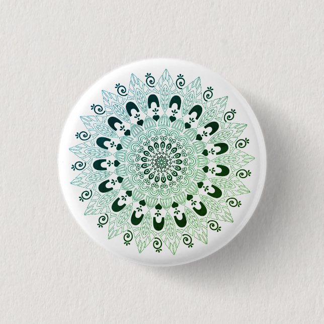 Green Mandala Blume Design Button (Vorderseite)