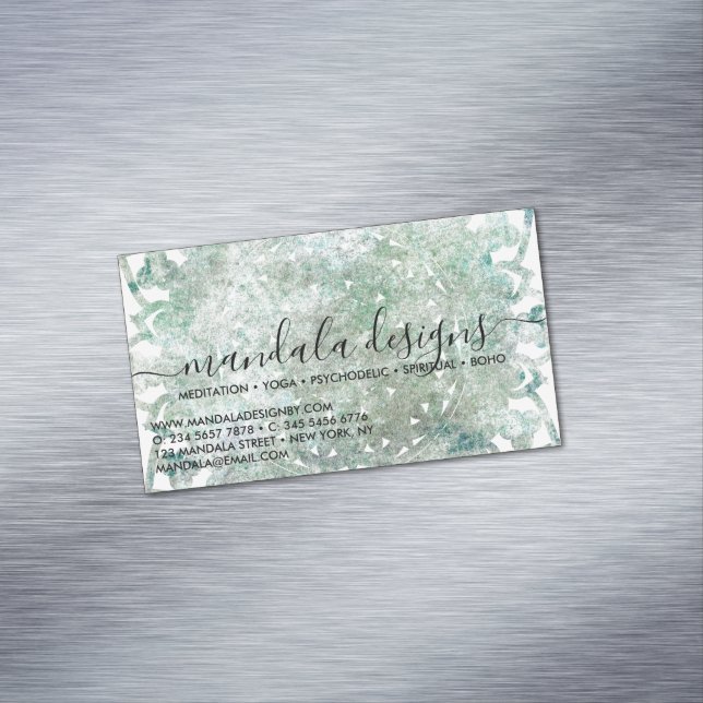 Green Mandala Floral Script Magnetische Visitenkarte (Beispiel)
