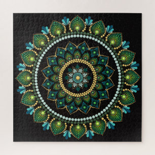 Green Mandala   handbemalt   Heilige Geometrie