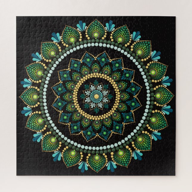 Green Mandala | handbemalt | Heilige Geometrie (Vertikal)