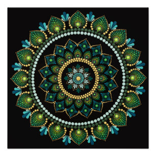 Green Mandala handbemalt Heilige Geometrie Poster