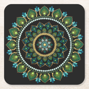 Green Mandala   handbemalt   Heilige Geometrie Rechteckiger Pappuntersetzer