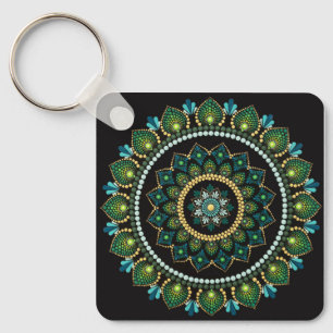 Green Mandala handbemalt Heilige Geometrie Schlüsselanhänger