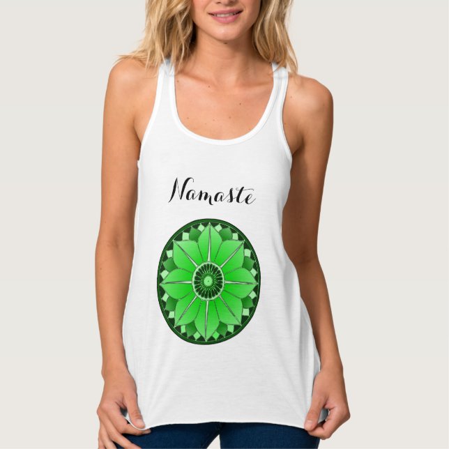 Green Mandala Lotus Yoga Namaste Typografie Custom Tank Top (Vorderseite)