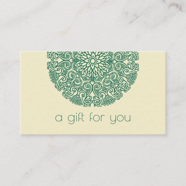 Green Mandala Yoga Geschenkgutschein Visitenkarte (Vorderseite)