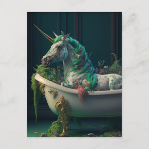 Green Mane Unicorn dans la carte postale Tub