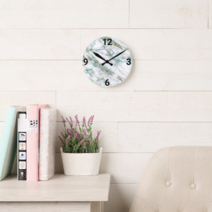 GREEN MARBLE ABSTRAKT WALL CLOCK RUNDE WANDUHR