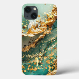 Green marble chic gold glitter monogram Case-Mate iPhone hülle