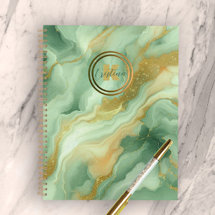 Green Marble Gold Glitzer Veins Name Initial Planer