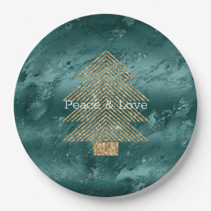 Green Marble Gold Glitzer Weihnachtsbaum Pappteller